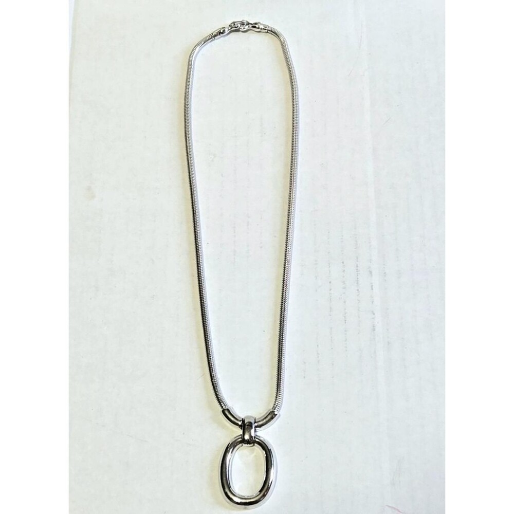 Vintage Monet Silver Tone Snake Chain Oval Ring Hoop Statement Necklace 22"